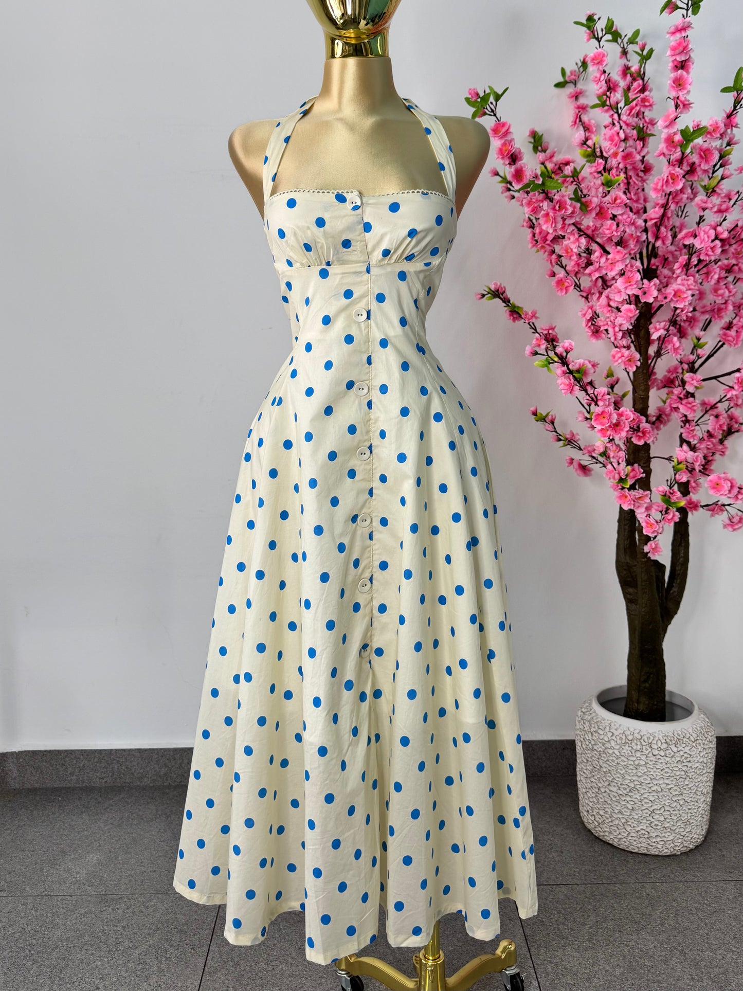 Vestido midi polka azules