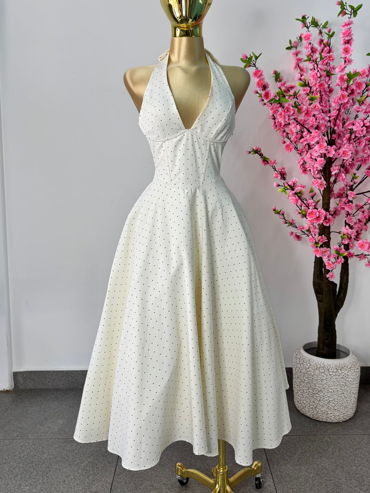 Vestido midi polka cafe