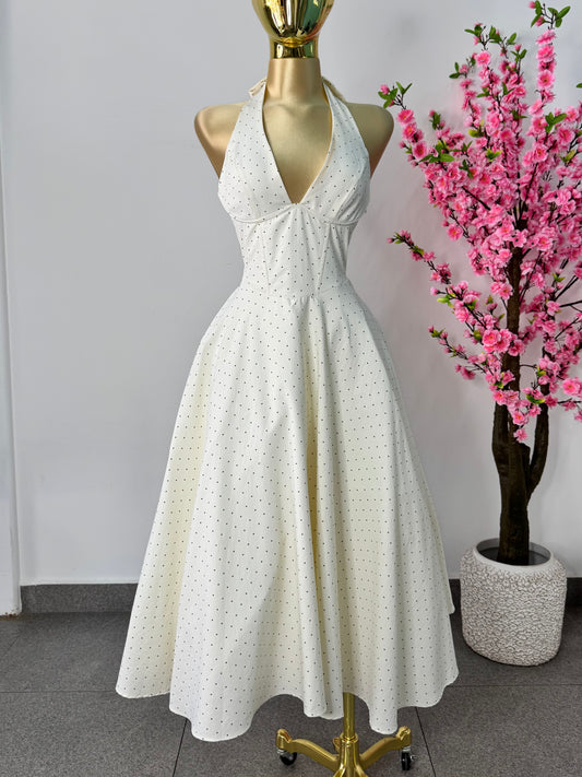 Vestido midi polka cafe