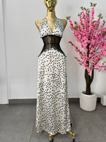 Vestido satin polka con encaje