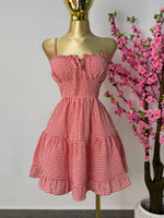 Vestido volado rojo con blanco