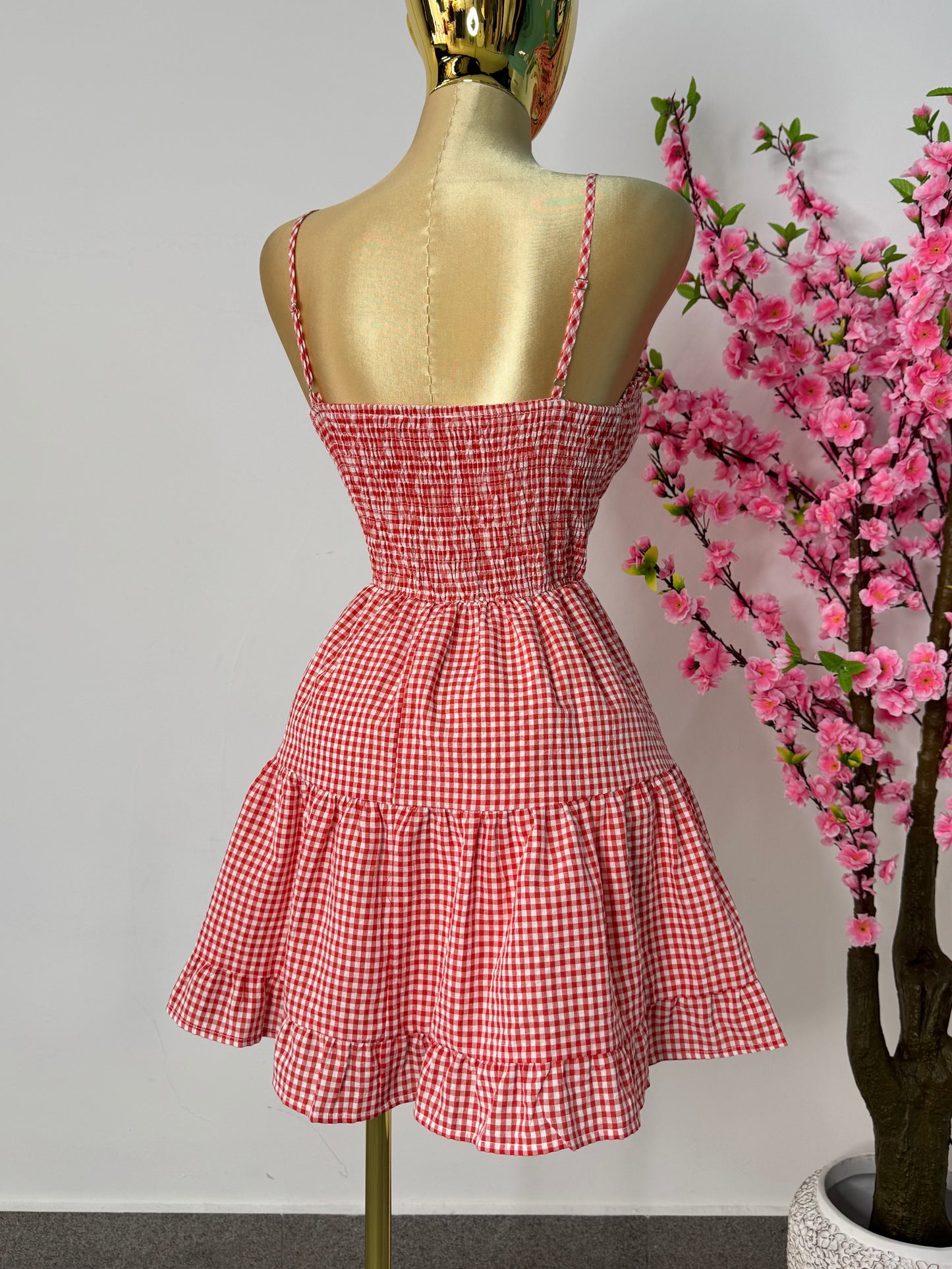 Vestido volado rojo con blanco