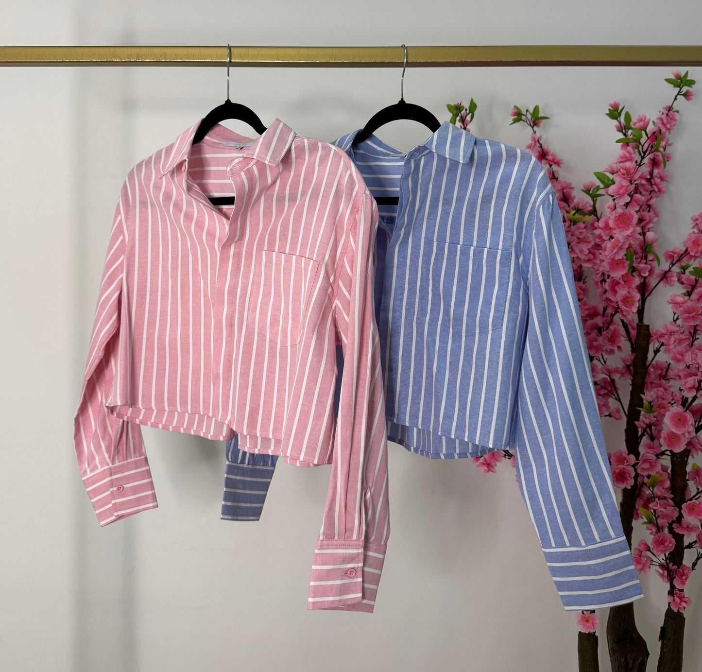 Camisa rayada rosa con blanco