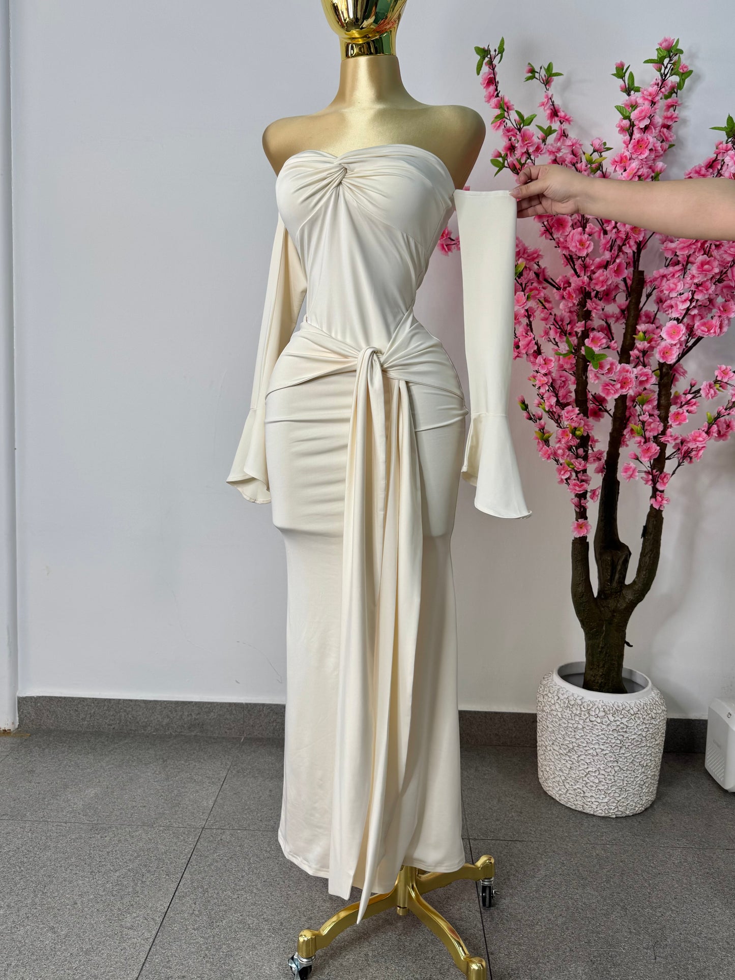 Vestido ivory largo doble licra