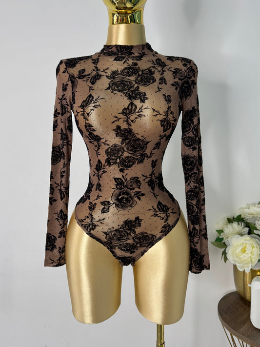 Body mesh floreado negro con piedras