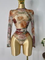 Body mesh floreado tonos beige