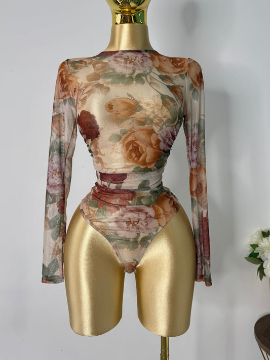 Body mesh floreado tonos beige