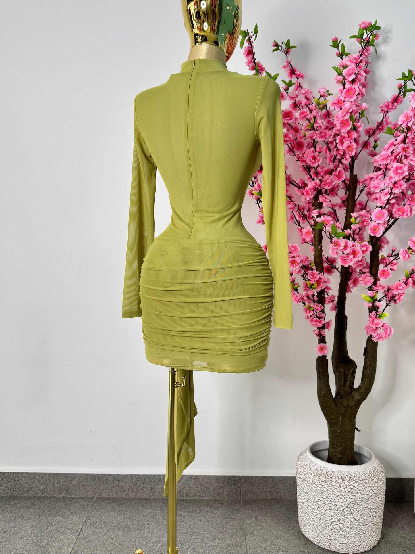 Vestido mesh verde olivo