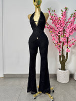 Palazo negro encaje cuello halter