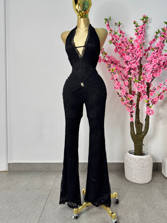 Palazo negro encaje cuello halter