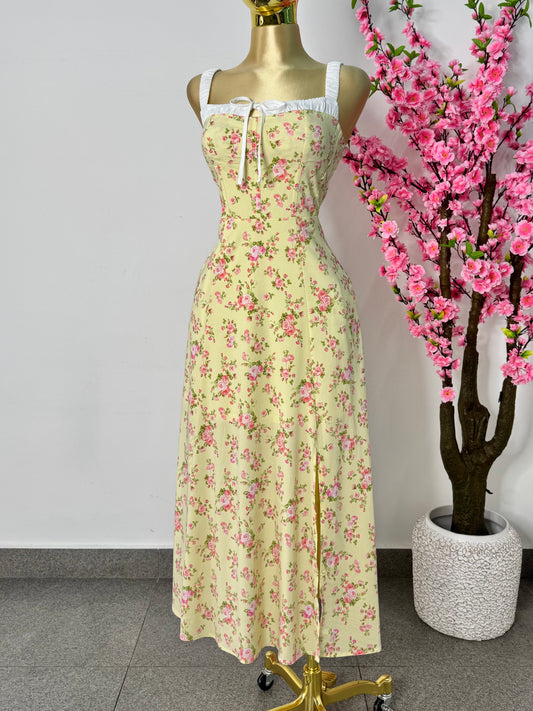Vestido midi floreado amarillo