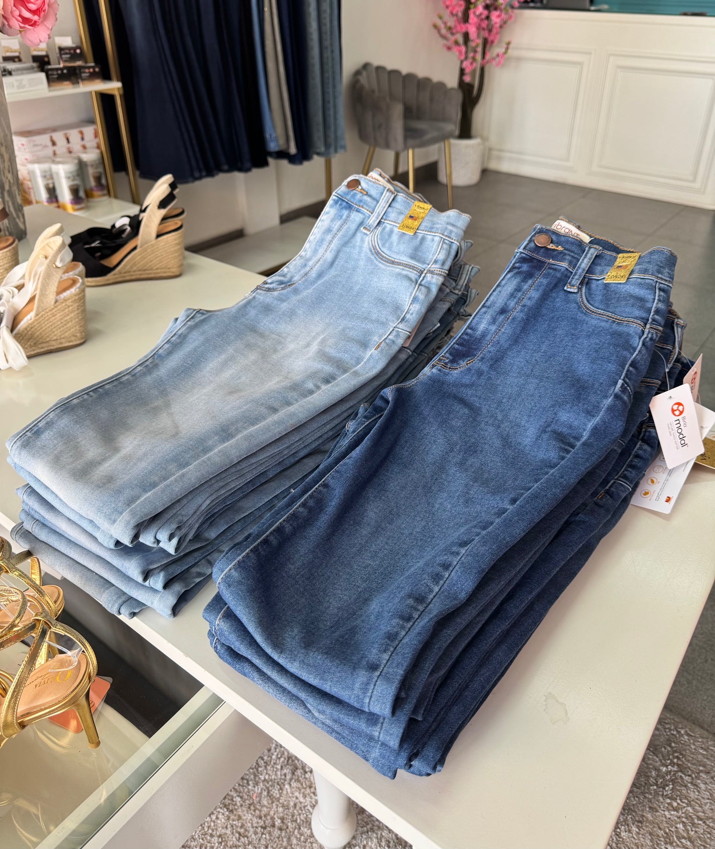 Vibrant corte skinny azul medio doble push