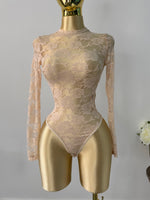 Body beige flores encaje