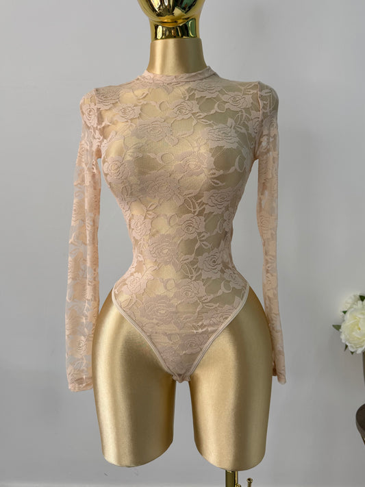 Body beige flores encaje