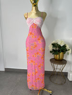 Vestido rosa flores naranjas