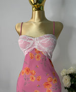 Vestido rosa flores naranjas
