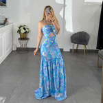 Maxi dress azul flores