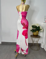 vestido blanco estampado flor grande rosa