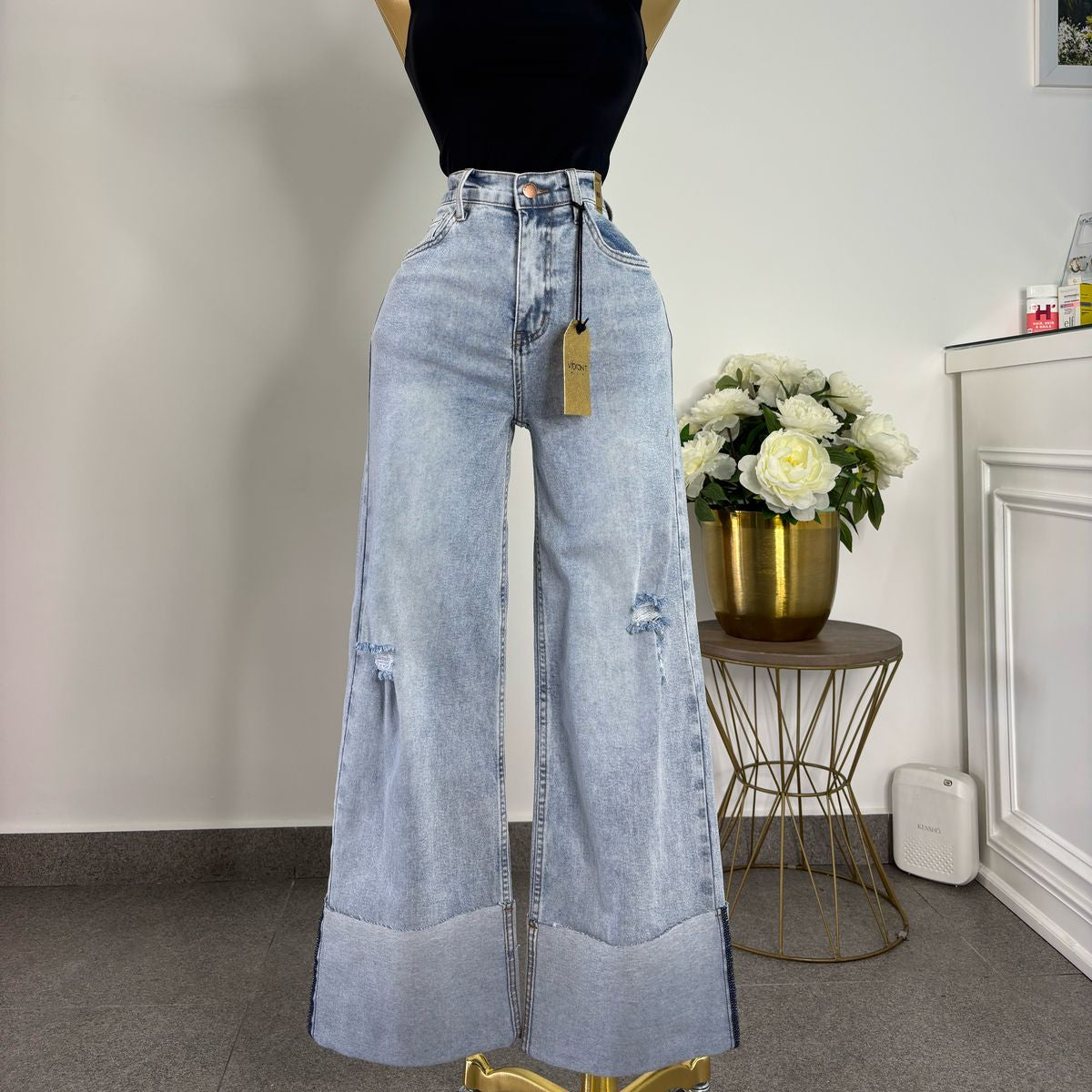 Mom jeans vibrant claro dobles tobillo