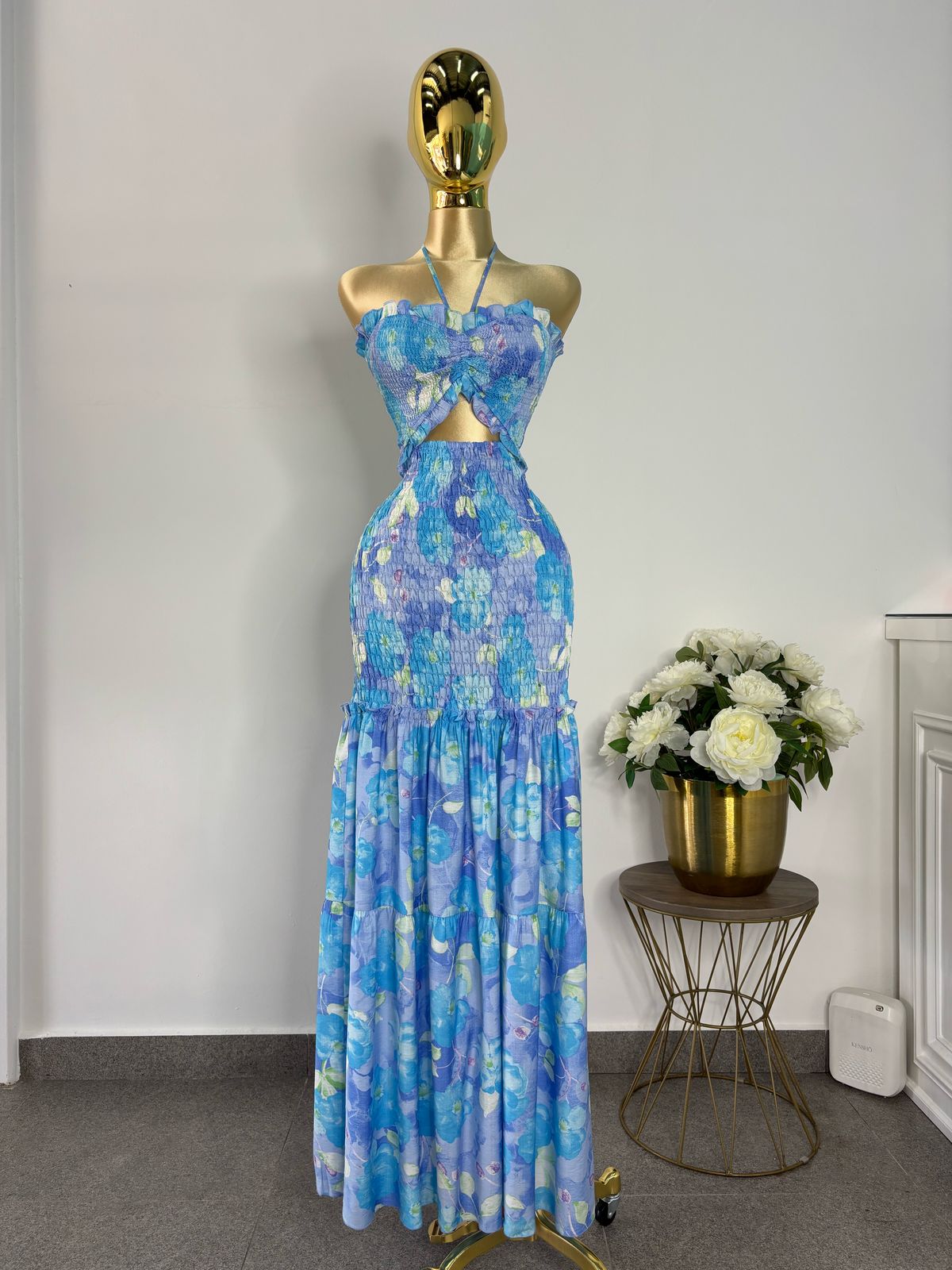 Maxi dress azul flores