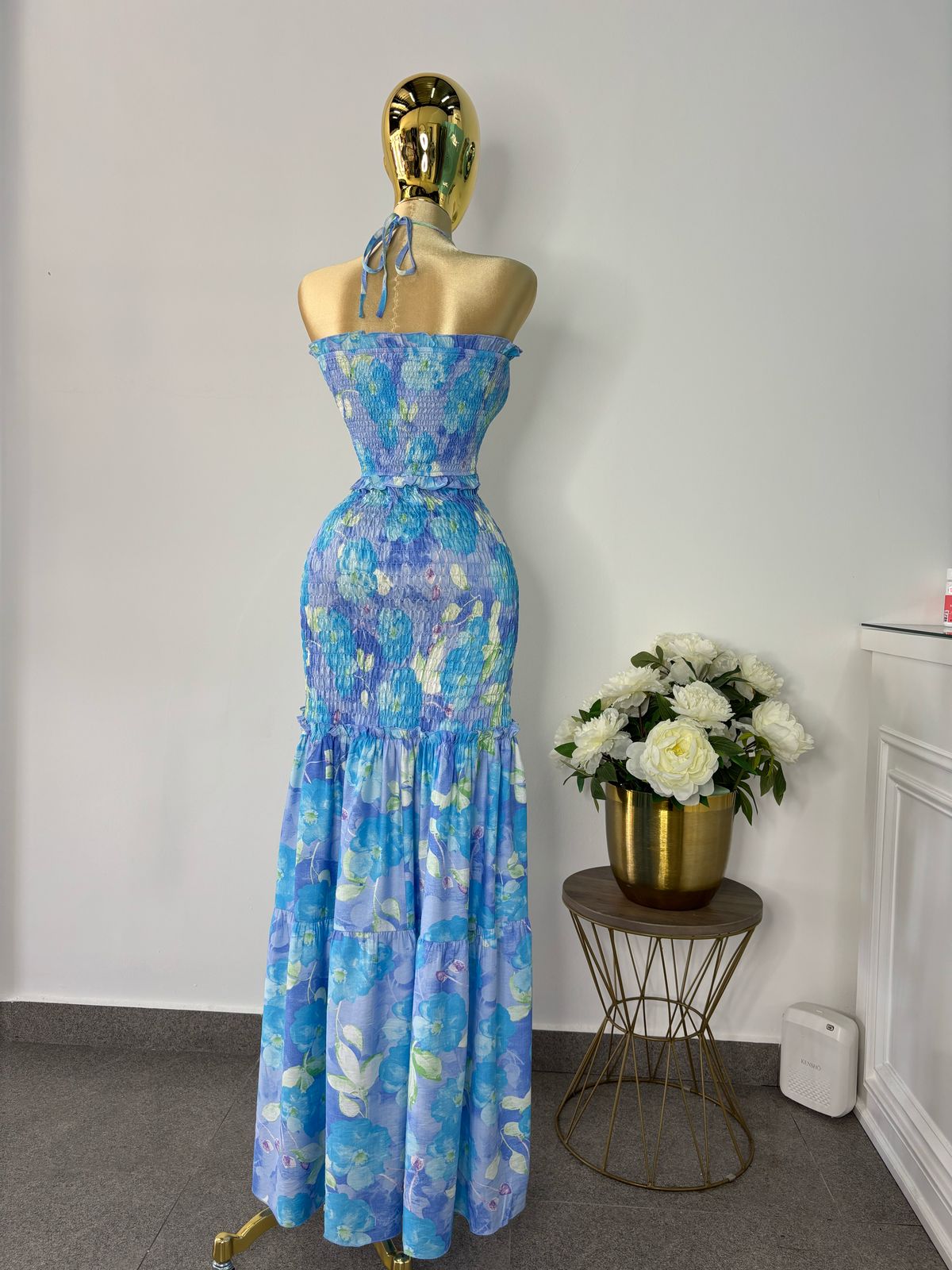 Maxi dress azul flores