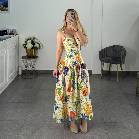 Vestido beige floreado