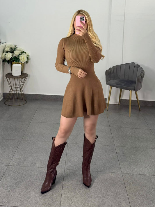 Vestido punto cafe manga larga