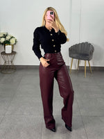 Pantalón vinipiel burgundy corte recto