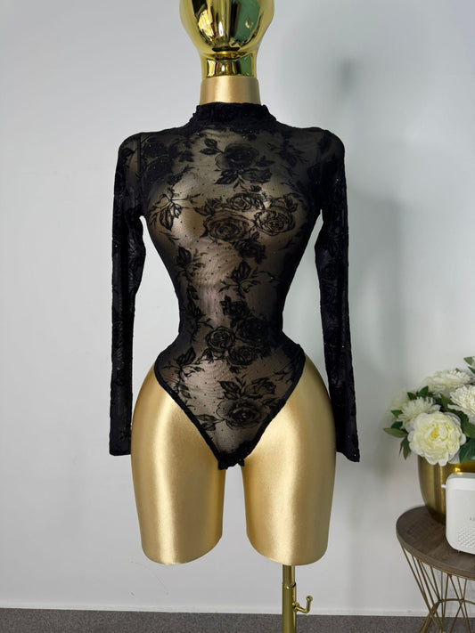 Body mesh floreado negro con piedras