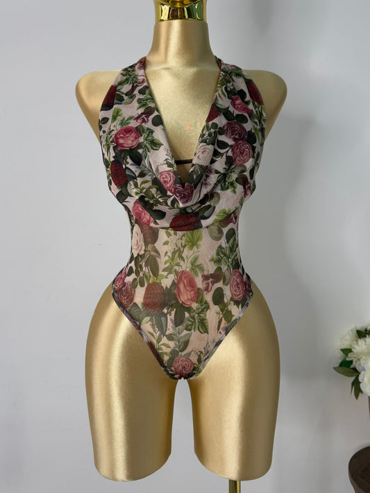 Body mesh halter floreado