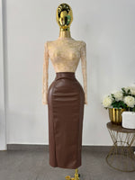 Falda cafe vinipiel corte midi