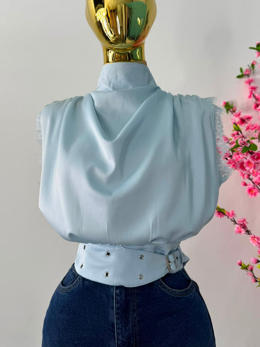 Blusa manga sacada baby blue