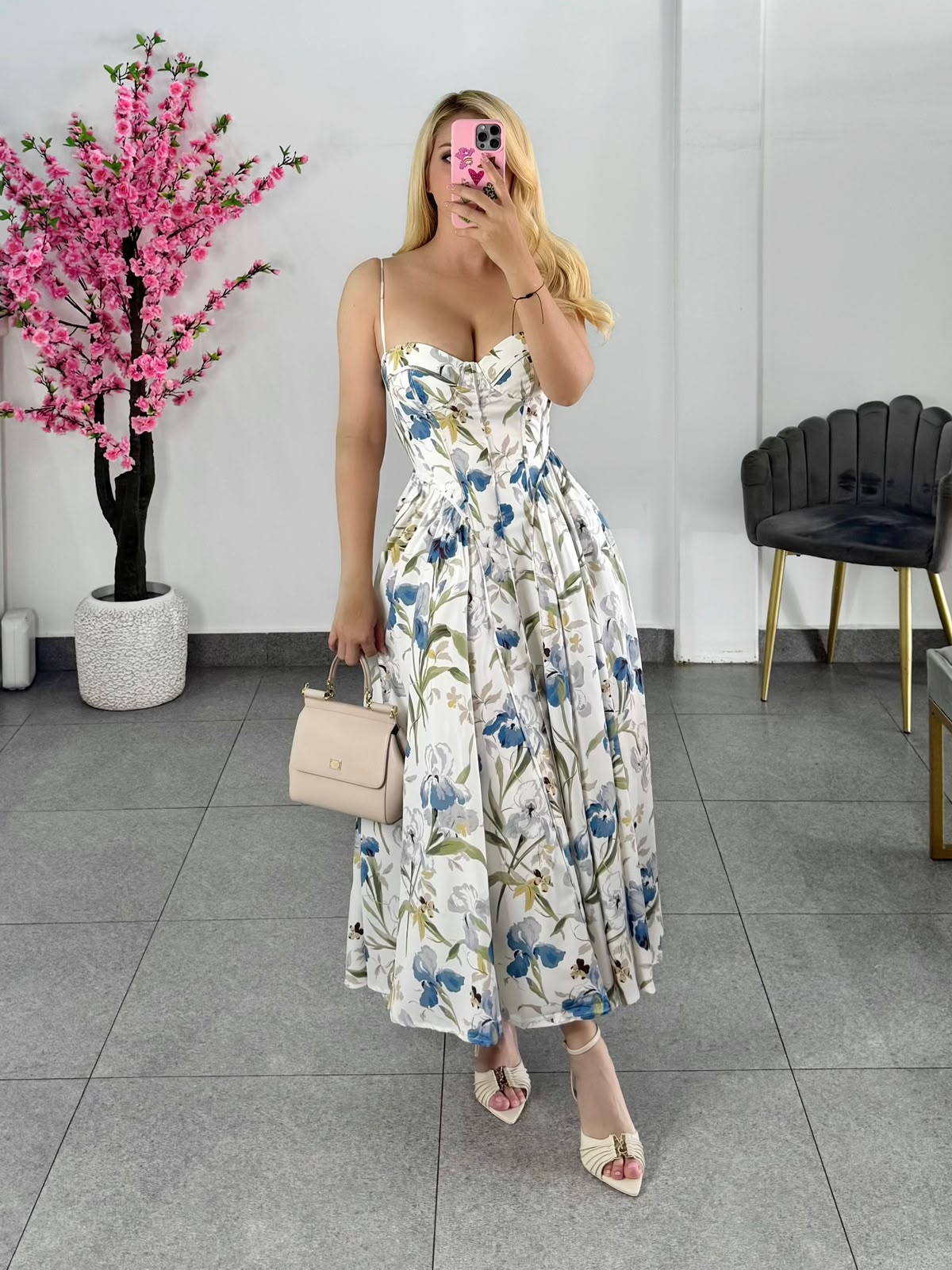 Vestido midi floreado tonos azul & verde