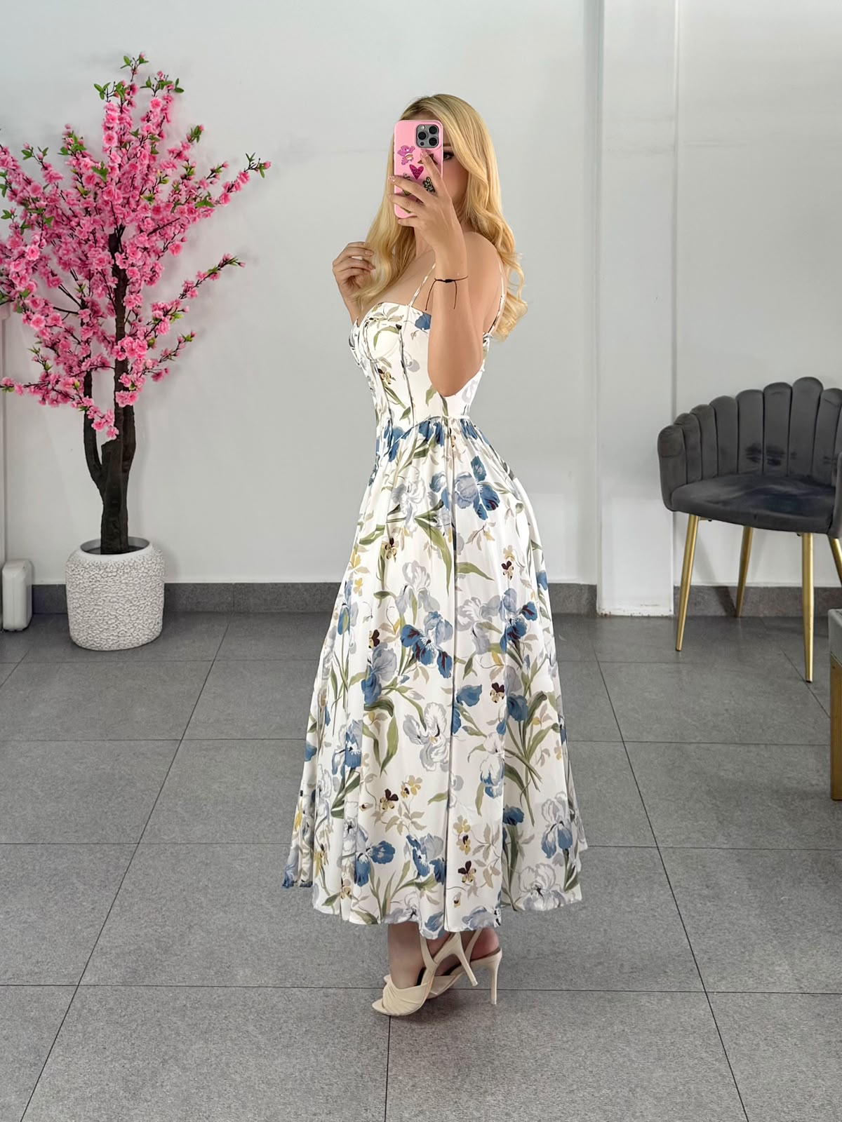 Vestido midi floreado tonos azul & verde