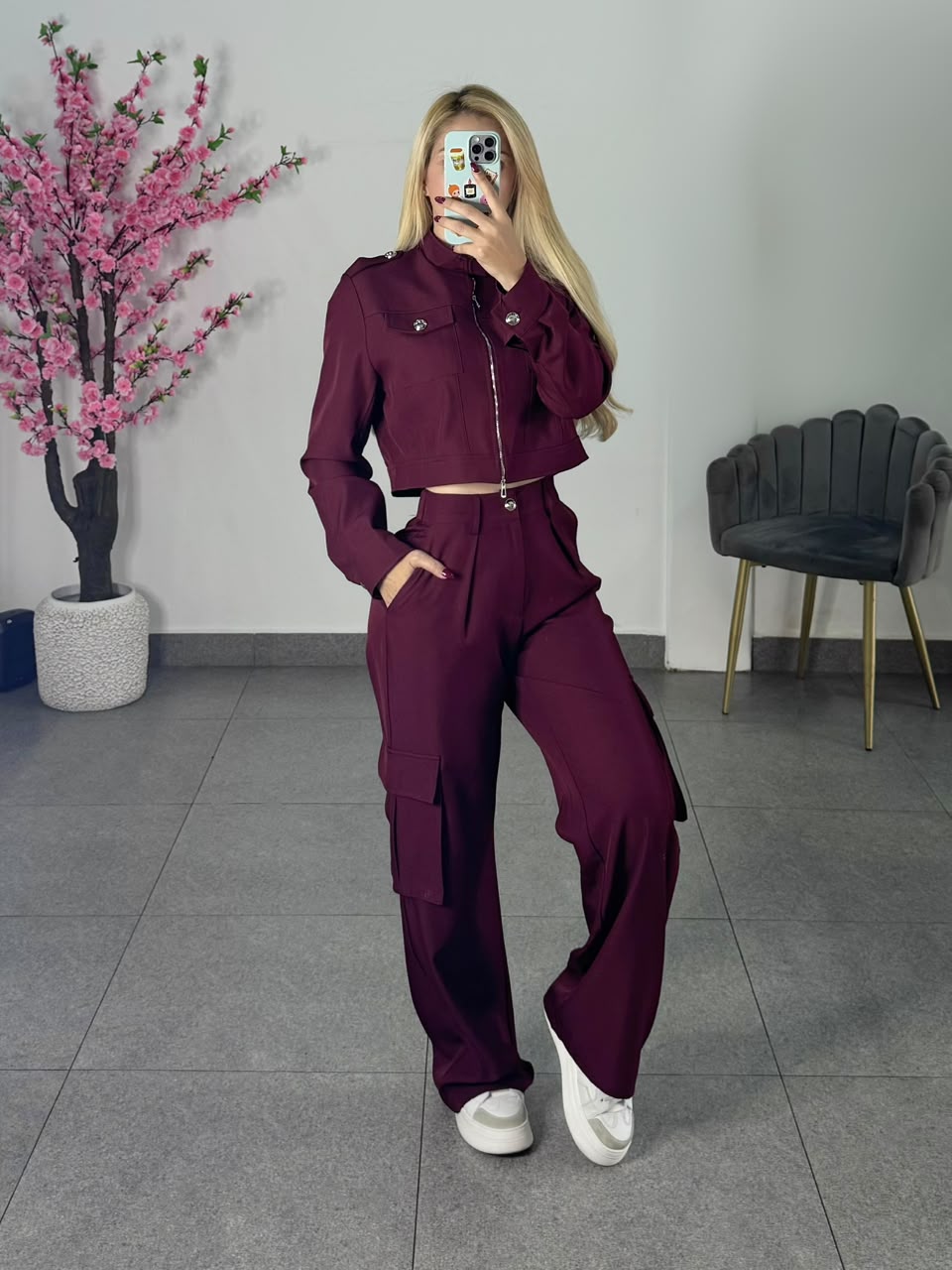 Set jacket y pantalon burgundy