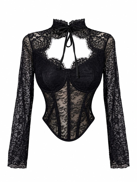 Blusa encaje negro manga larga