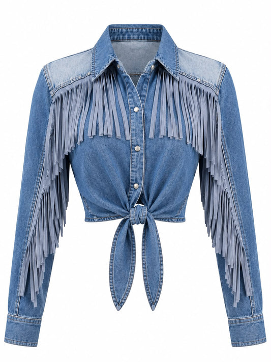 Camisa flecos mezclilla