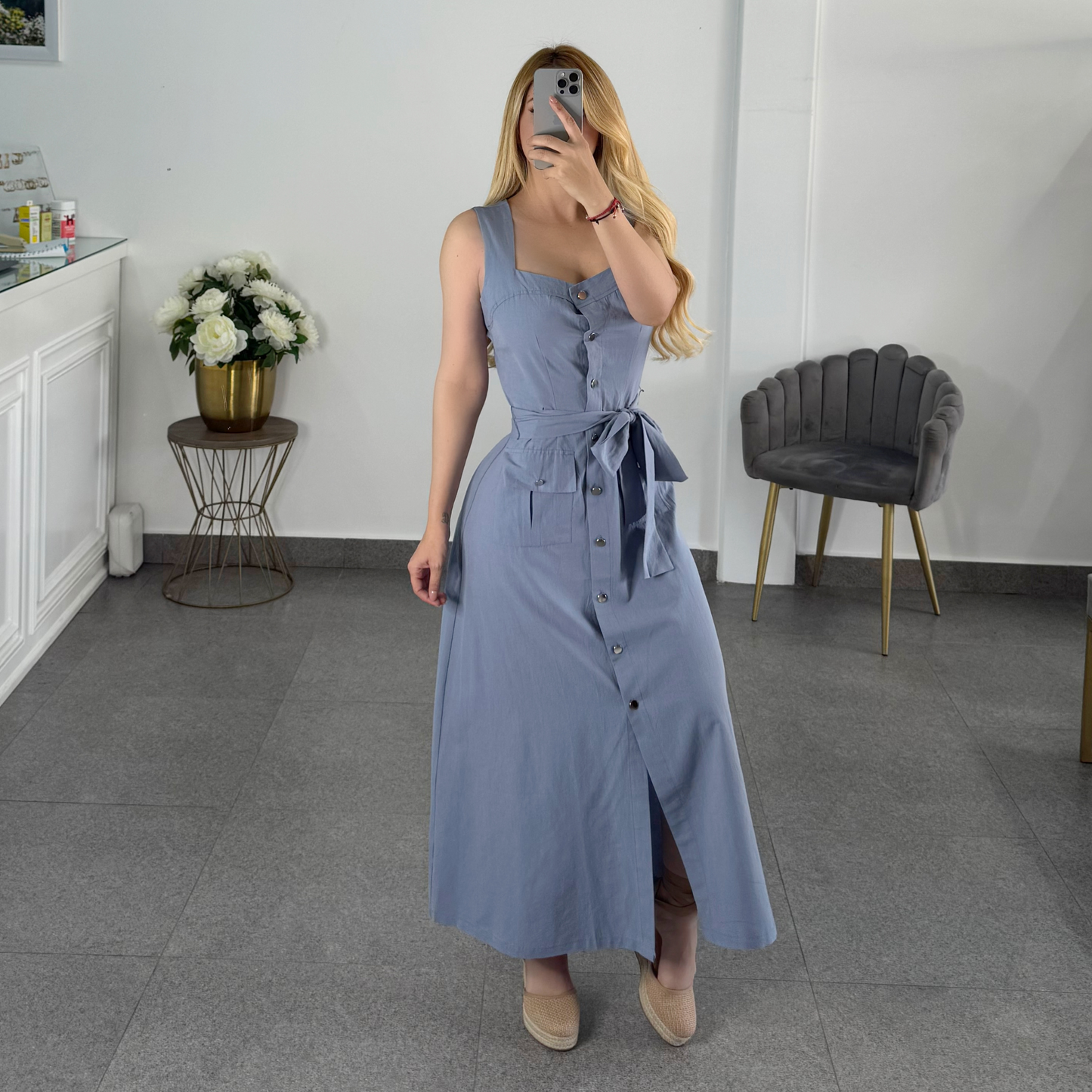 Maxi dress color mezclilla