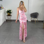 vestido floreado rosa con blanco mesh