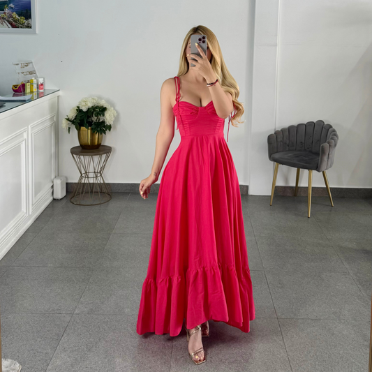 Vestido rojo volado largo