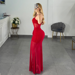 vestido rojo halter mesh