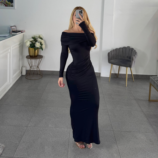 Vestido negro licra manga larga