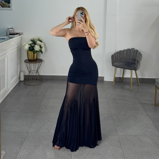 Vestido negro licra y transparencias