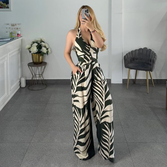 Set hojas verde oscuro con beige