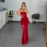 vestido rojo halter mesh