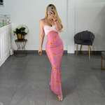 Vestido rosa flores naranjas